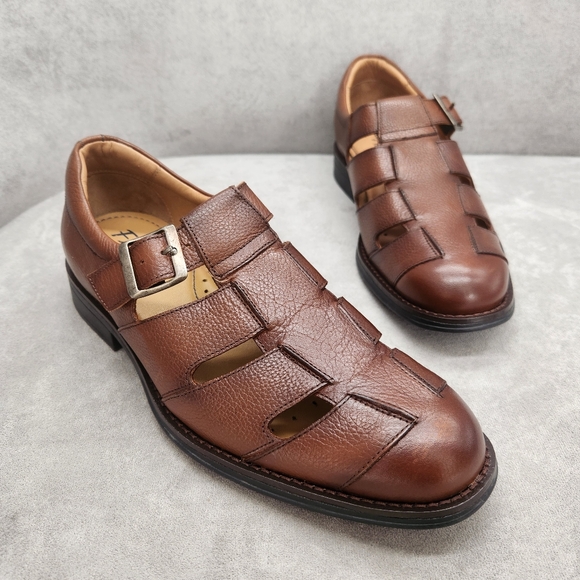 Flag Sandals Men\'s 13 Brown Cigar Leather Monroe Fisherman Casual Chic New $170 main image 15